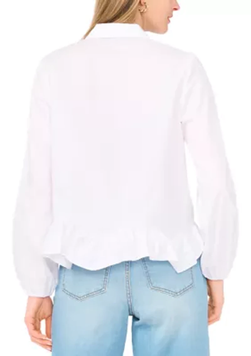 Women's Long Sleeve Ruffle Hem Top