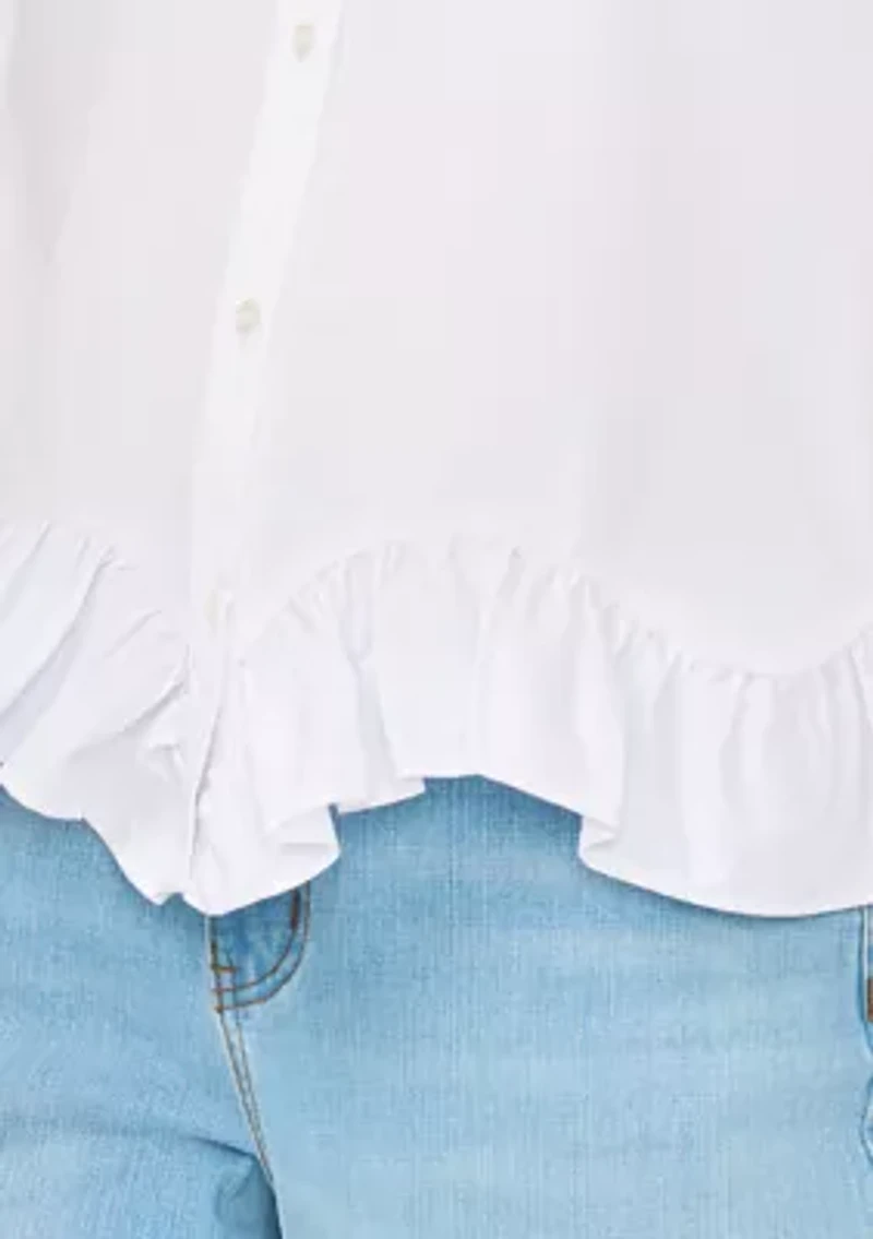 Women's Long Sleeve Ruffle Hem Top