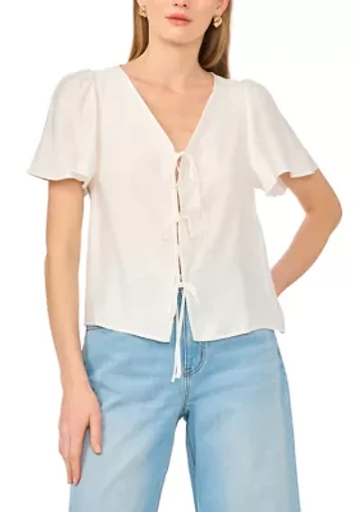 Women's Tie Front Flutter Sleeve Top