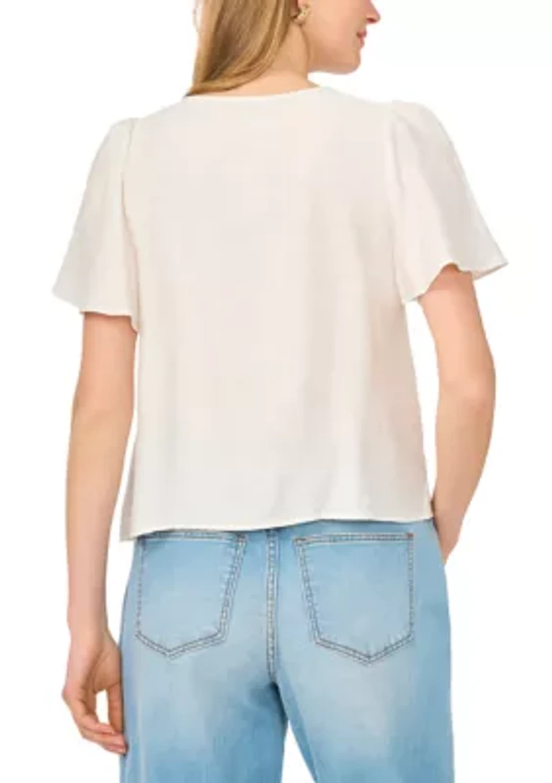 Women's Tie Front Flutter Sleeve Top
