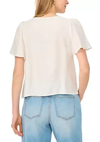 Women's Tie Front Flutter Sleeve Top