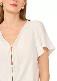 Women's Tie Front Flutter Sleeve Top