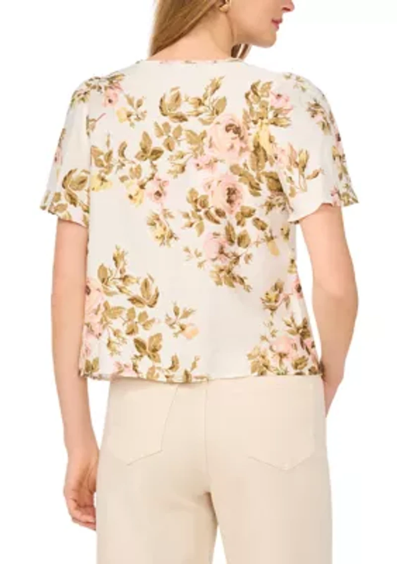 Women's Tie Front Print Blouse