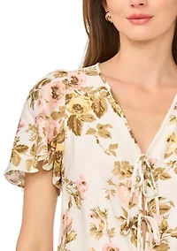 Women's Tie Front Print Blouse