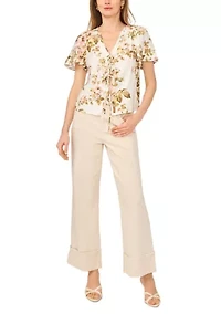 Women's Tie Front Print Blouse