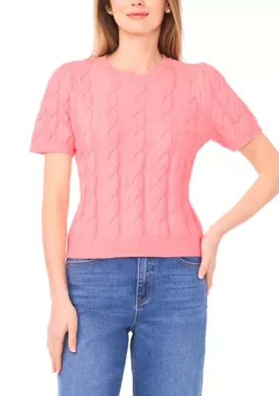 Women's Puff Sleeve Cable Knit Sweater