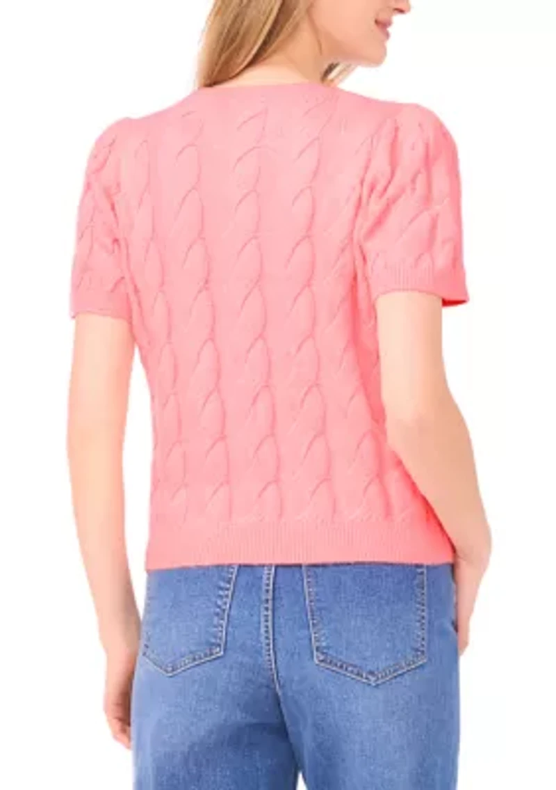 Women's Puff Sleeve Cable Knit Sweater