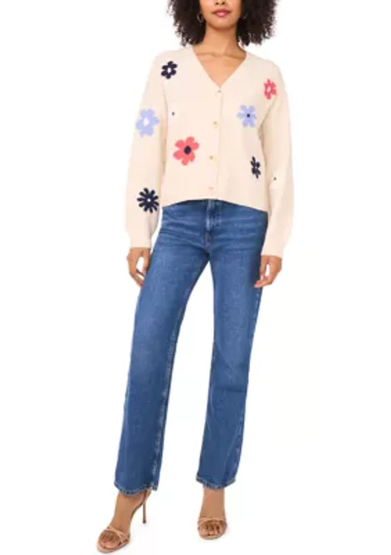 Women's Flower V-Neck Cardigan