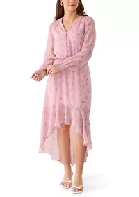 Women's Button Front High Low Print Maxi Dress