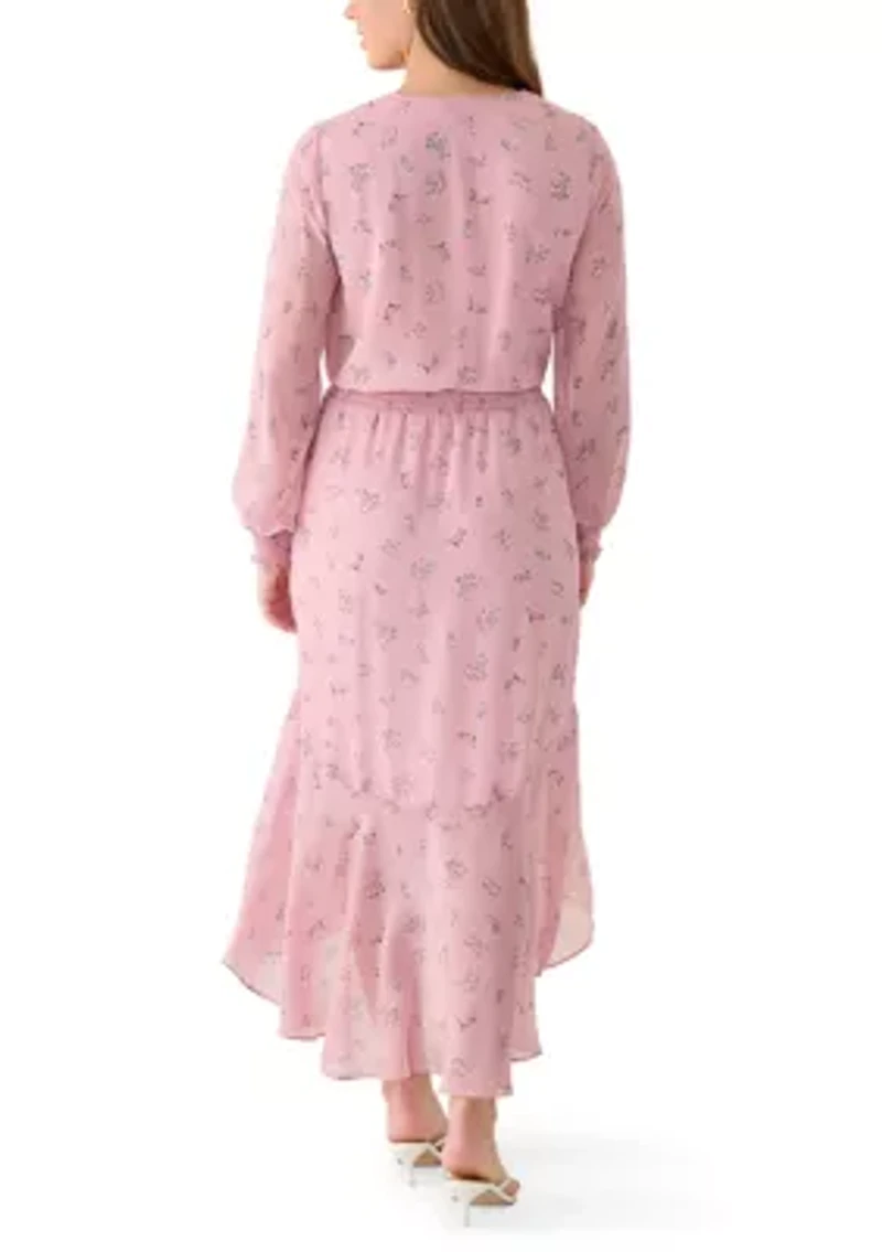 Women's Button Front High Low Print Maxi Dress