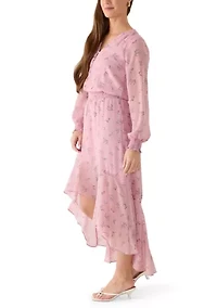 Women's Button Front High Low Print Maxi Dress