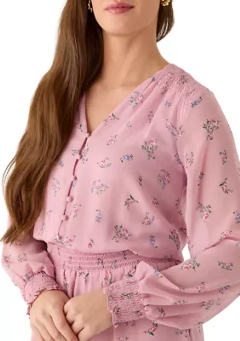 Women's Button Front High Low Print Maxi Dress