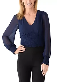 Women's Smocked Waist V-Neck Blouse