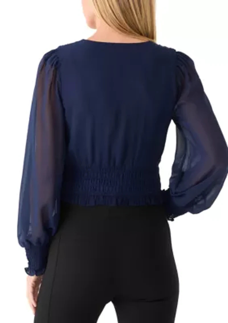 Women's Smocked Waist V-Neck Blouse