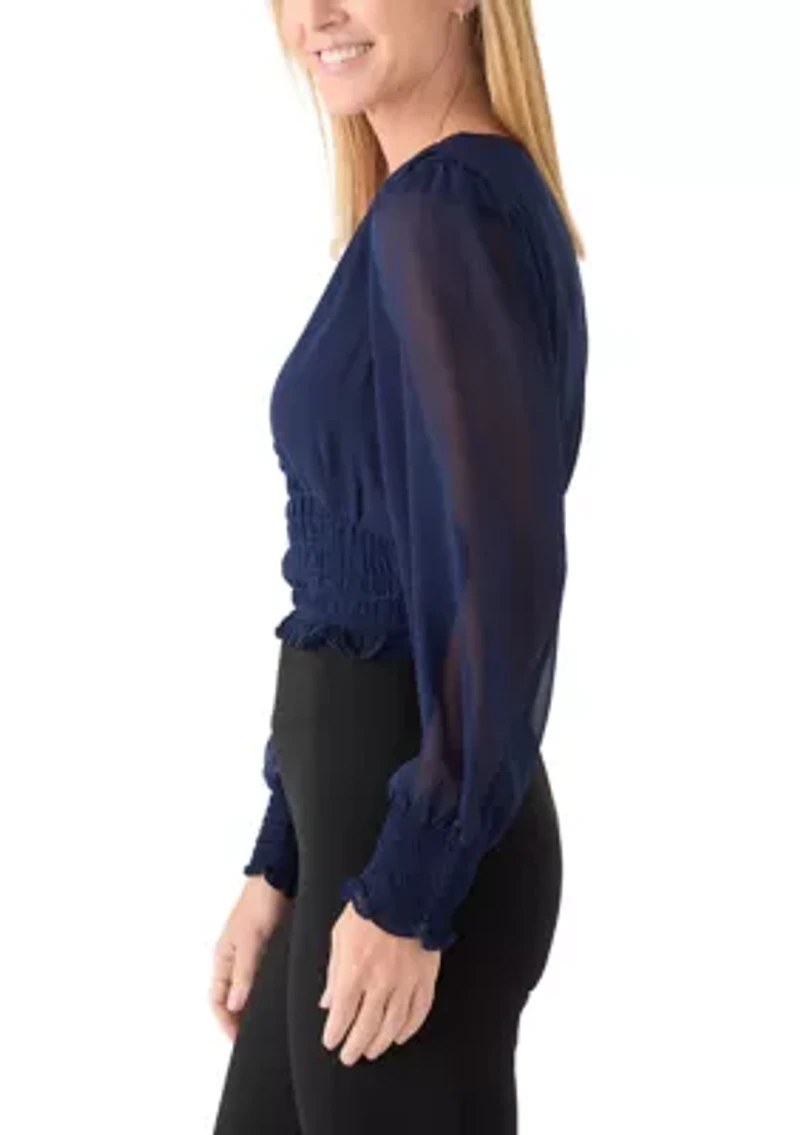 Women's Smocked Waist V-Neck Blouse