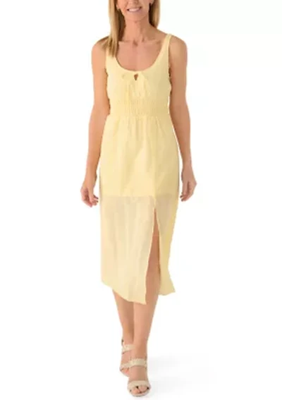 Women's Sleeveless Tie Neck Smocked Waist Midi Dress