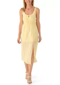 Women's Sleeveless Tie Neck Smocked Waist Midi Dress