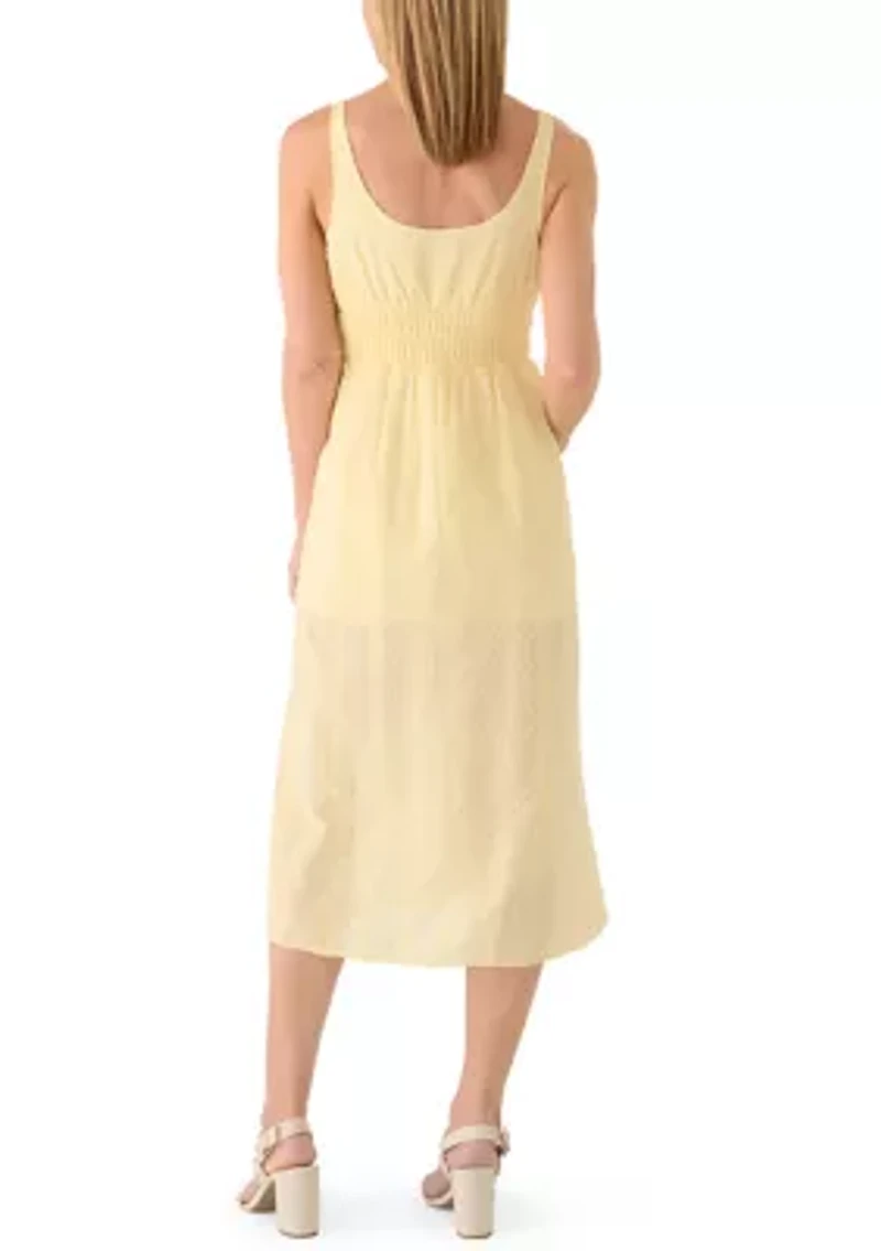 Women's Sleeveless Tie Neck Smocked Waist Midi Dress