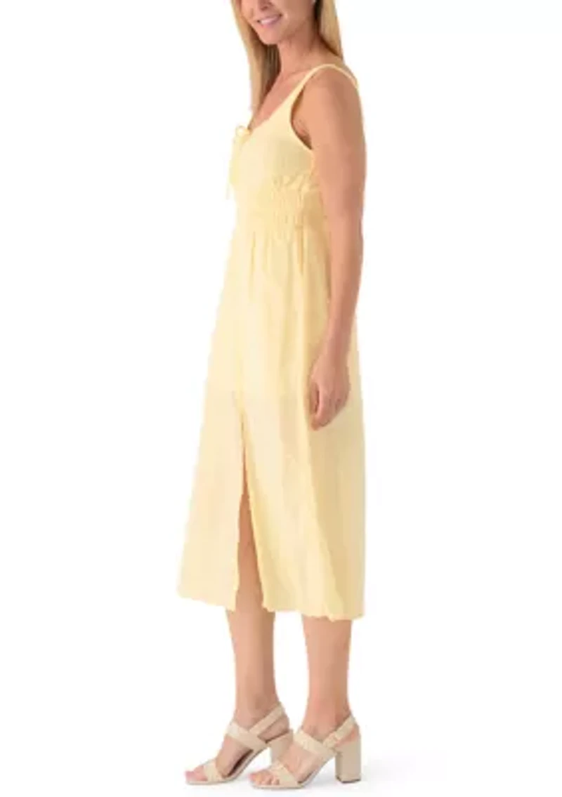Women's Sleeveless Tie Neck Smocked Waist Midi Dress