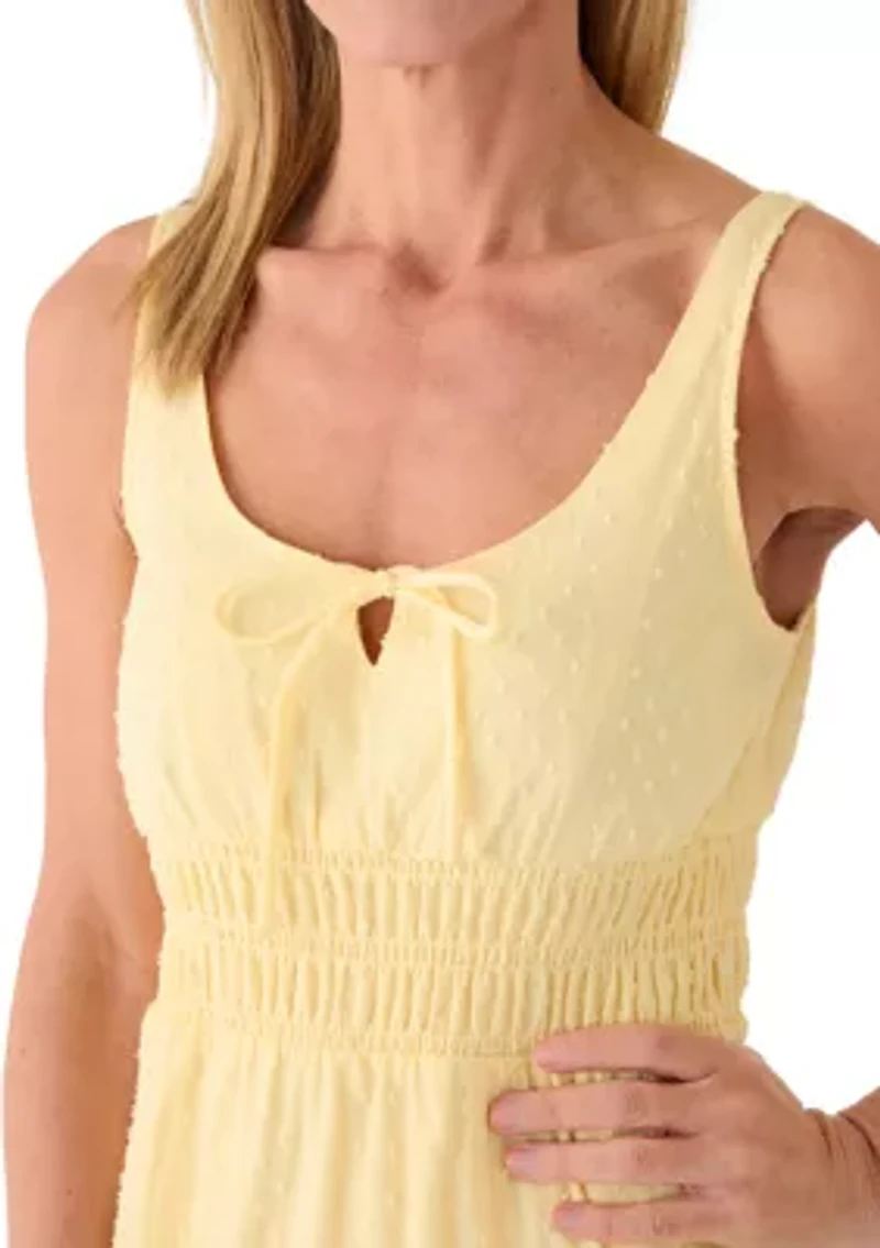 Women's Sleeveless Tie Neck Smocked Waist Midi Dress