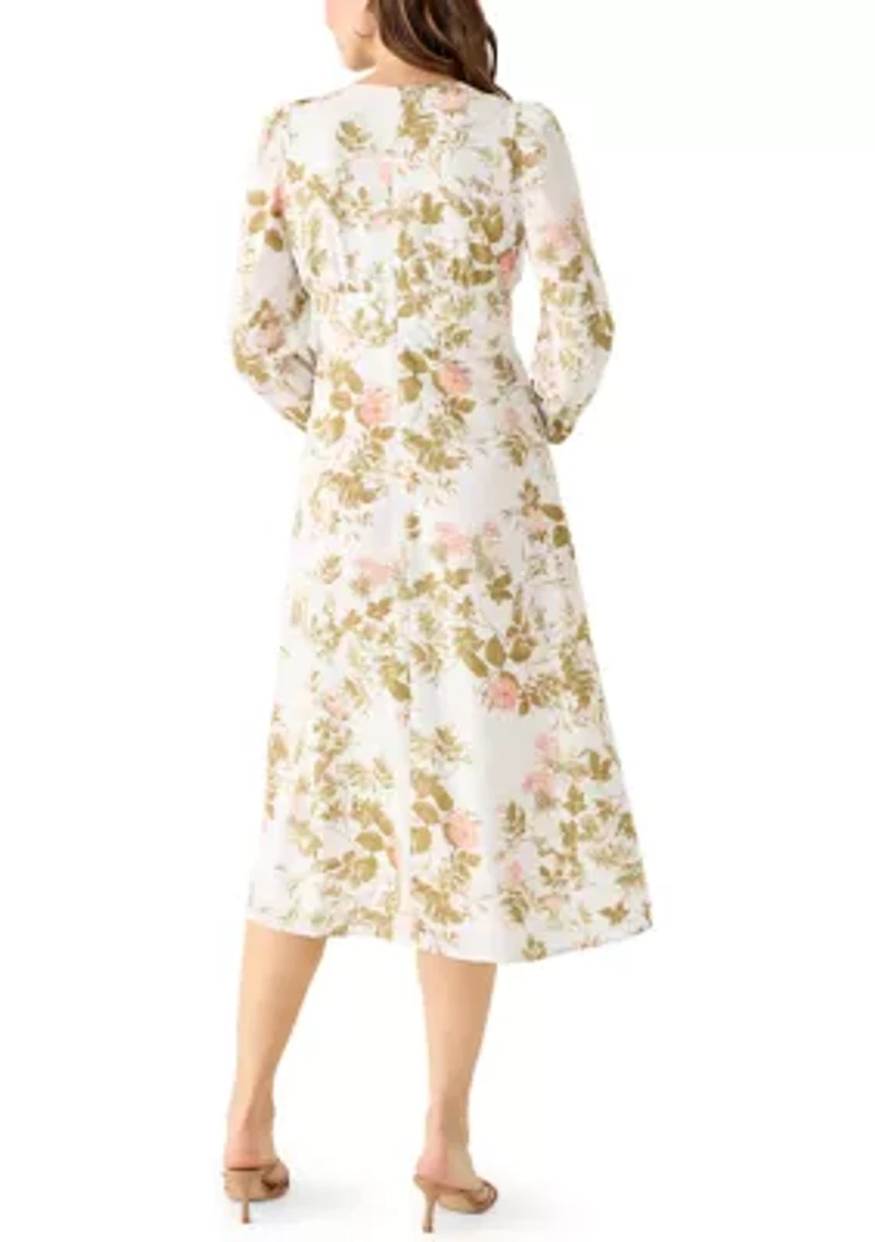 Women's Long Sleeve V-Neck Midi Dress with Front Slit