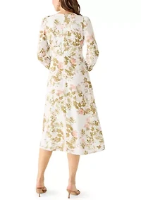 Women's Long Sleeve V-Neck Midi Dress with Front Slit