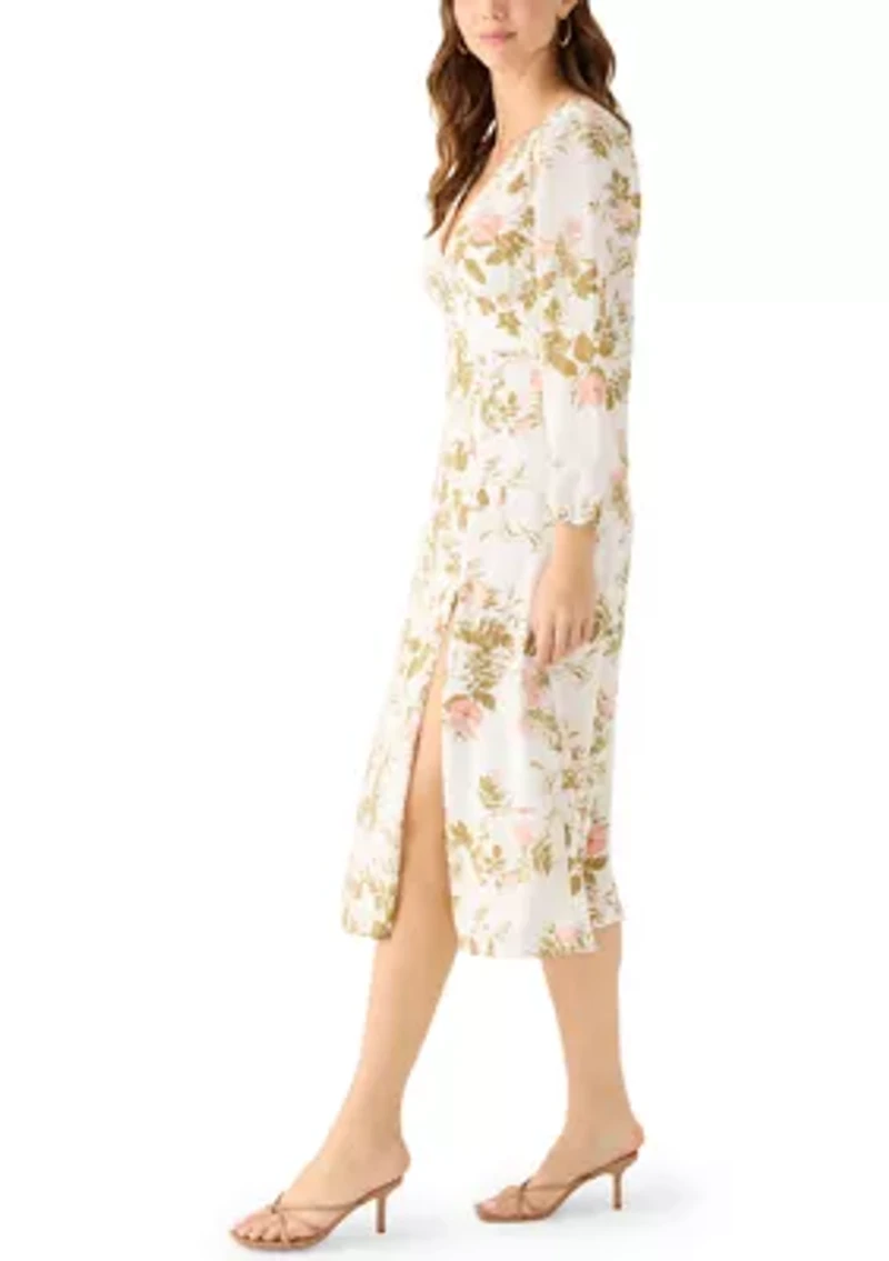 Women's Long Sleeve V-Neck Midi Dress with Front Slit