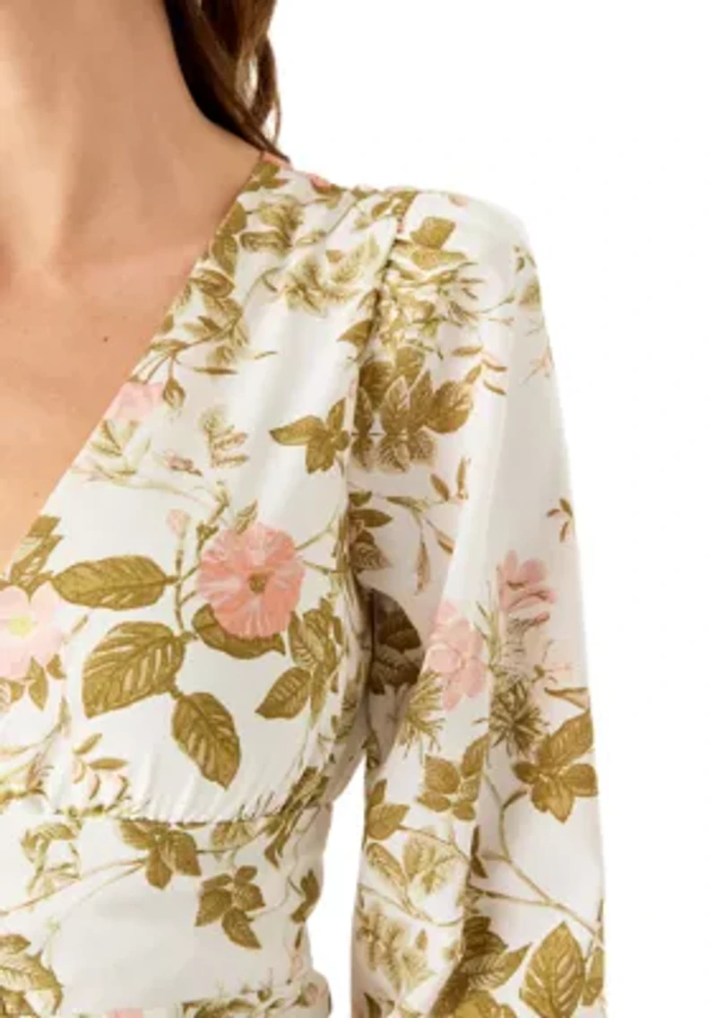 Women's Long Sleeve V-Neck Midi Dress with Front Slit