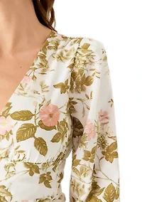 Women's Long Sleeve V-Neck Midi Dress with Front Slit