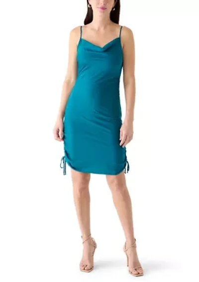 Women's Side Ruched Cowl Neck Dress