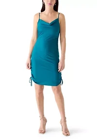 Women's Side Ruched Cowl Neck Dress