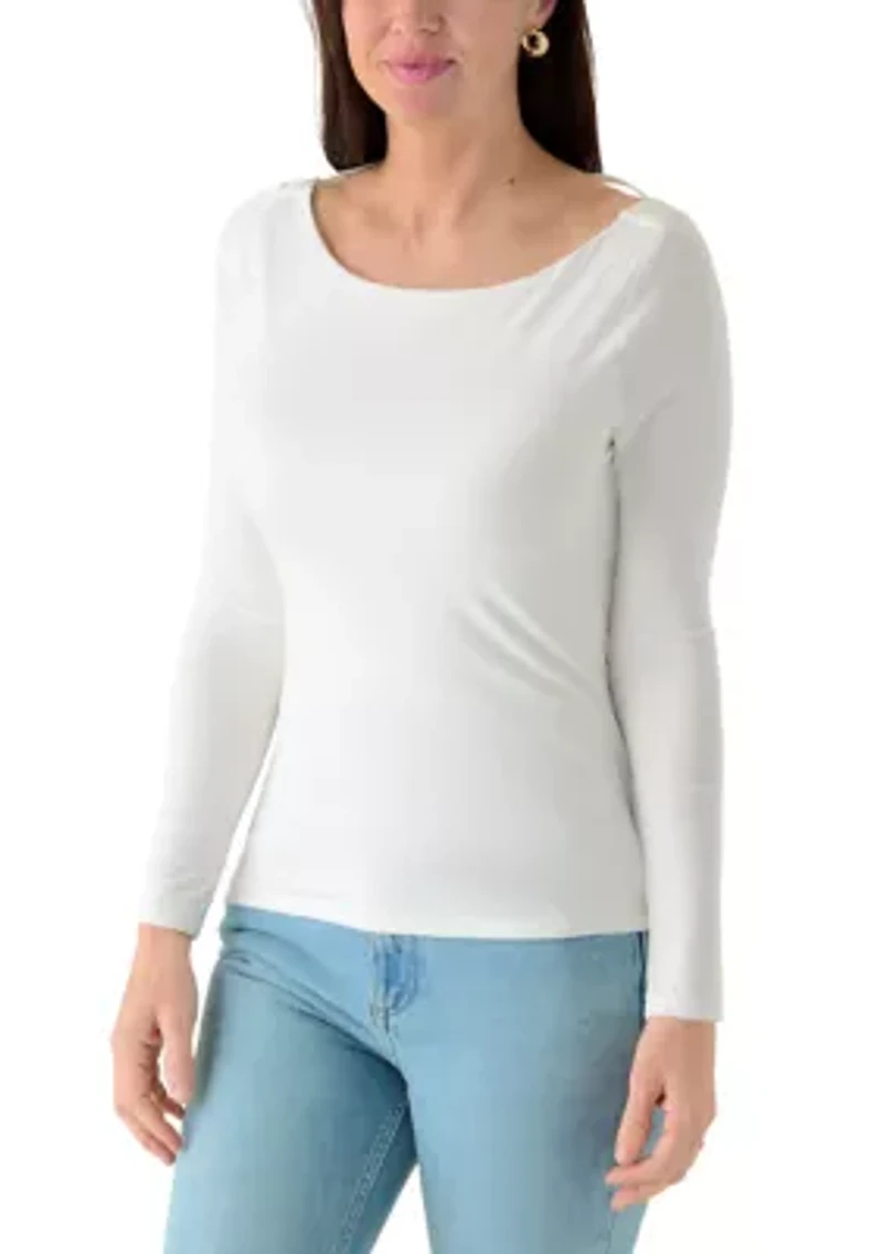 Women's Long Sleeve Cowl Neck Top with Cross Strap