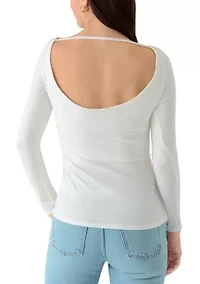 Women's Long Sleeve Cowl Neck Top with Cross Strap