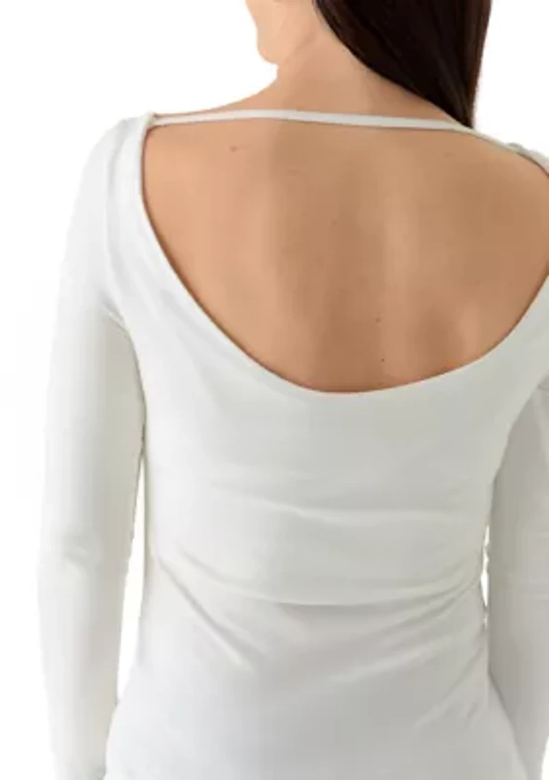 Women's Long Sleeve Cowl Neck Top with Cross Strap