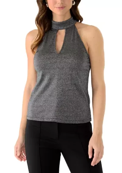 Women's Sparkle Knit Keyhole Halter Top