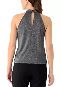 Women's Sparkle Knit Keyhole Halter Top