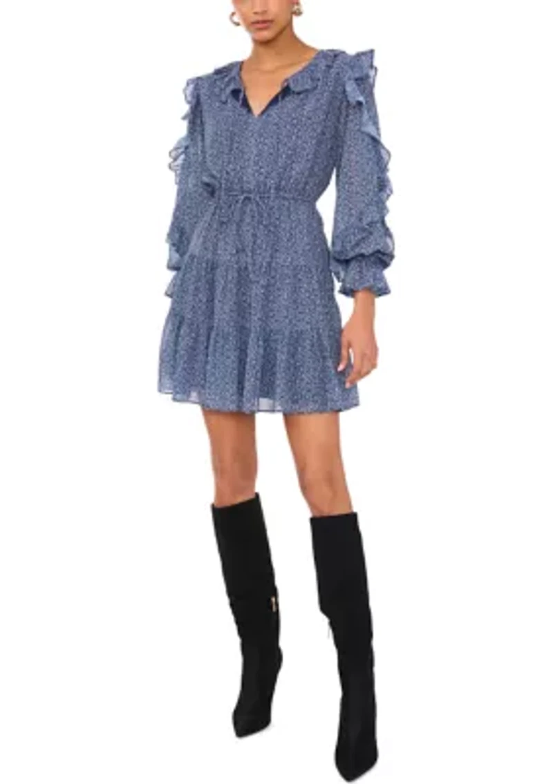 Women's Blouson Sleeve Tiered Mini Dress