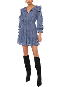 Women's Blouson Sleeve Tiered Mini Dress