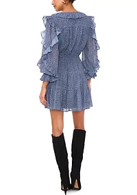 Women's Blouson Sleeve Tiered Mini Dress
