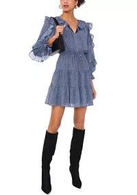 Women's Blouson Sleeve Tiered Mini Dress