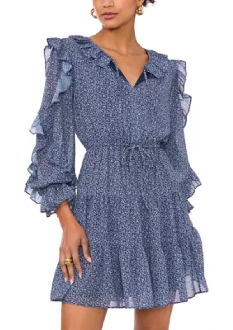 Women's Blouson Sleeve Tiered Mini Dress