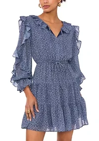 Women's Blouson Sleeve Tiered Mini Dress