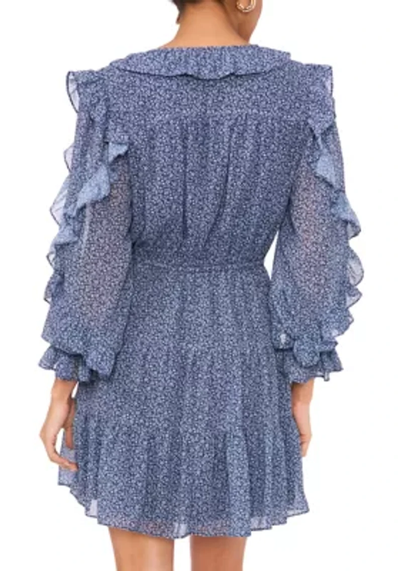 Women's Blouson Sleeve Tiered Mini Dress