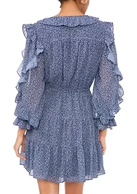 Women's Blouson Sleeve Tiered Mini Dress