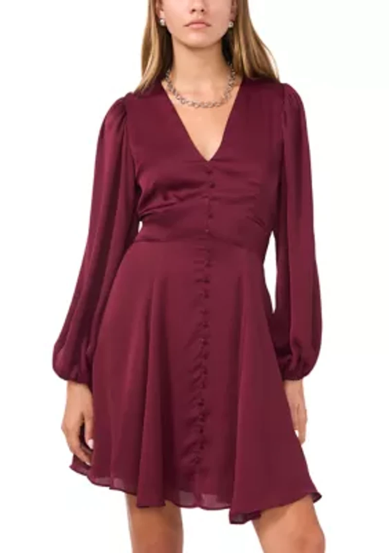 Women's V-Neck Mini Dress with Buttons