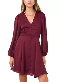 Women's V-Neck Mini Dress with Buttons