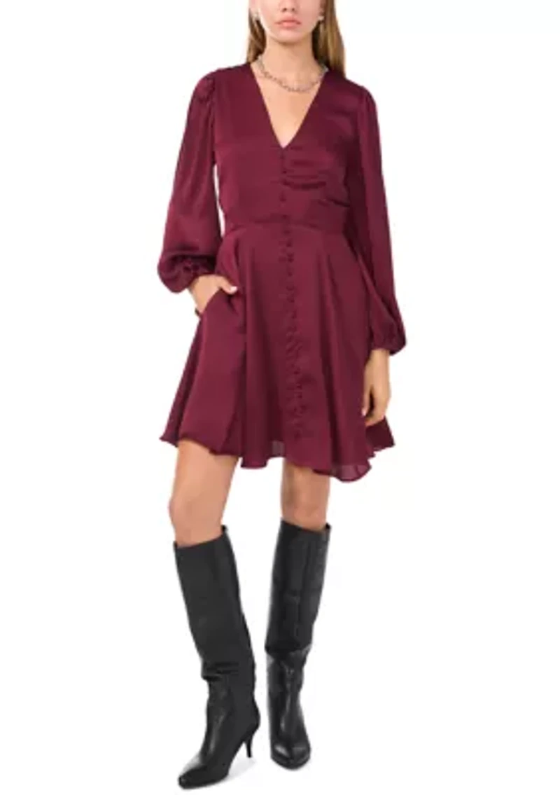 Women's V-Neck Mini Dress with Buttons