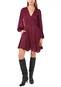 Women's V-Neck Mini Dress with Buttons