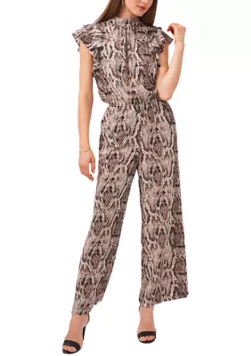 Women's Flutter Sleeve Mock Neck Jumpsuit