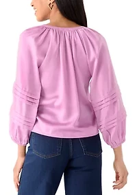 Women's Pintuck Detail Sleeve Button Front Top